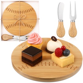 Chengu Baseball Shaped Cutting Board Charcuterie Board Gift Set with Cheese Knives Bamboo Wood Serving Tray Platter for Men Baseball Coach Lovers Gift Holiday Party Decoration Favor Kitchen Supplies