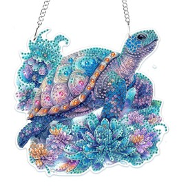 MOGTAA 5D Turtle Diamond Painting Pendant, Animals Diamond Painting with Chain Children Adults Diamond Painting Window Pictures Hanging Ornament Craft Set for Wall Decor