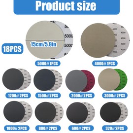 XUKZIMA 18 Pcs 125mm Sanding Discs, Wet and Dry Hook and Loop Round Sanding Pads 320 600 800 1000 1200 1500 2000 3000 4000 5000 Grit for Wood Metal Automotive Polishing
