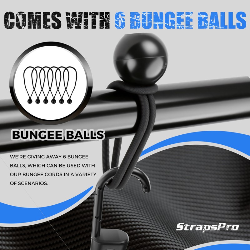 36 Inch Adjustable Bungee Cords with Hooks, 6 Pcs Black