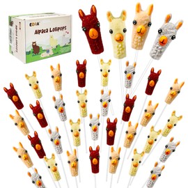32 Pack Alpaca Lollipops Candy Suckers - Farm Animal Themed, Llama Candy Lollipops Individually Wrapped Bulk, A Taste of Farm, Birthday - Assorted Fruit Flavors