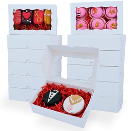100PCS 7x4⅜x1½ Inch Cookie Boxes with Window Chocolate Truffle Boxes Orec Boxes Pastry Bakery Boxes Dount Boxes Browine Soap Treat Boxes for Party Favors Wedding Christmas Valentine's