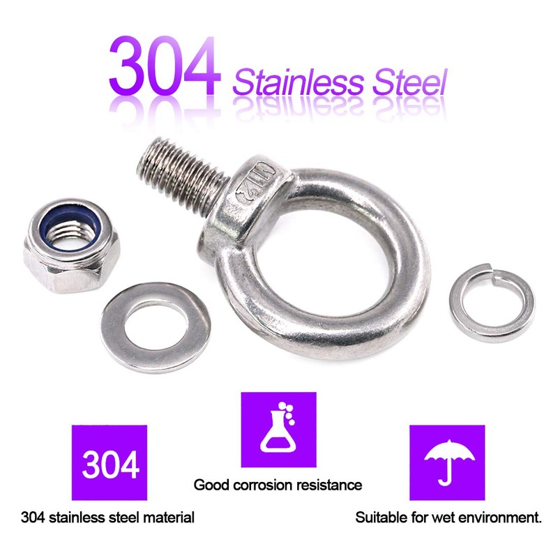Swpeet 8 Pieces 304 Stainless Steel M12 Male Thread Lifting