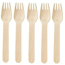 Pack of 100 Disposable Wooden Cutlery Forks Set Biodegradable Eco Friendly 100% Birch Wood-Sturdy, Christmas, Parties, BBQ, Picnic,s Birthdays, Wedding (100)