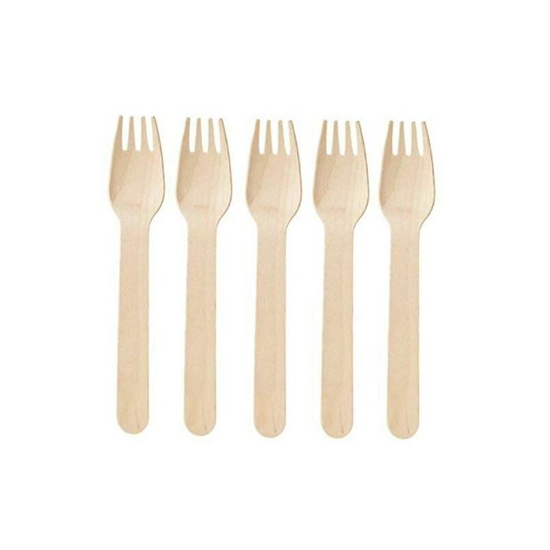 Pack of 100 Disposable Wooden Cutlery Forks Set Biodegradable Eco