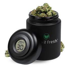 KEEP IT FRESH Herb Container Drying Container Black Glass 250ml Capacity 10g UV Filter Thermal Hygrometer with Display Airtight Seal Odor Proof