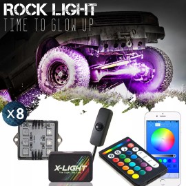 X-LIGHT 8-Neon LED Rock Lights Kit Wireless Multi Color Underglow Offroad Car Truck Boat