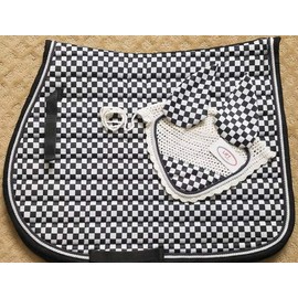 Lift Sports New Horse English Saddle Pad Set Matching Fly Bonnet Veil Ear Net Polyester Hand Made Crochet Full Size Equestrian Shows Tack (Full/Horse)
