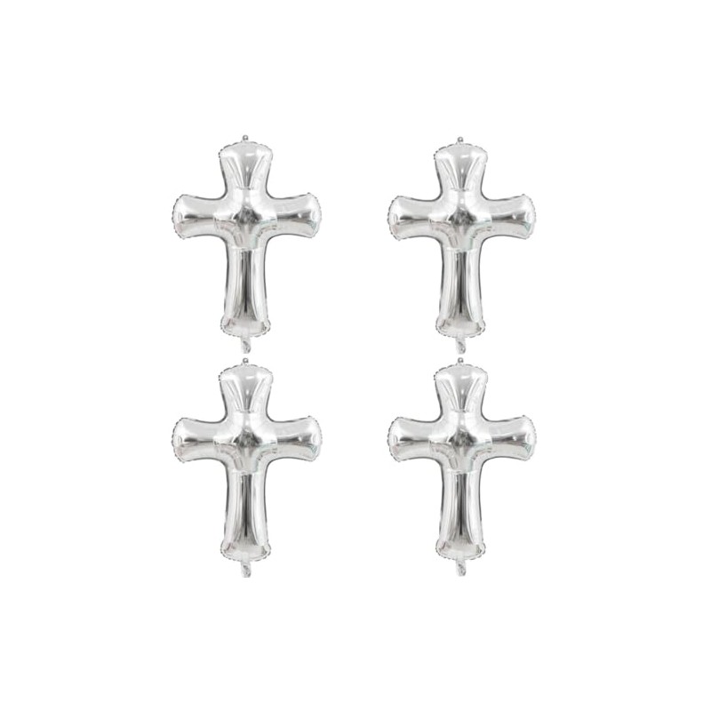 ZUISYTM 4pcs Cross Foil Balloons (Silver) - Baby Shower, Baptism,