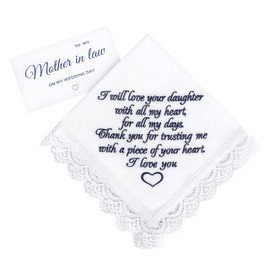 Mother of the Bride Handkerchief from Groom Embroidered Wedding gifts for Mom from New Son Wedding Keepsake for Bride's Mom Sentimental Wedding Gifts for Parents (Mother of the Bride)