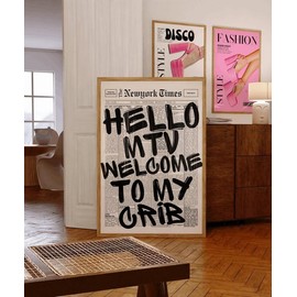 Hello MTV Print, 70s Print, Girly Decor, Welcome To My Crib Print, Retro Print, Aesthetic Apartment Decor, Preppy Posters, Typography Print - Color: Variants, size: 12x16