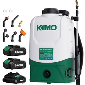 KIMO 4.3 Gallon Battery Powered Backpack Sprayer, 2PCS 20V 2.0Ah Battery & Fast Charger, 31" Telescopic Wand, 6 Nozzles, No Pump Needed, 0-73 PSI Electric Garden Sprayer for Weed, Lawn, Yard, Cleaning