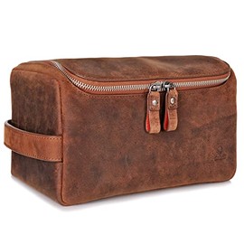 DONBOLSO Helsinki Leather Toiletry Bag I Genuine Leather Wash Bag for Men and Women I Cosmetic or Shaving Bag for Travel I Vintage Brown