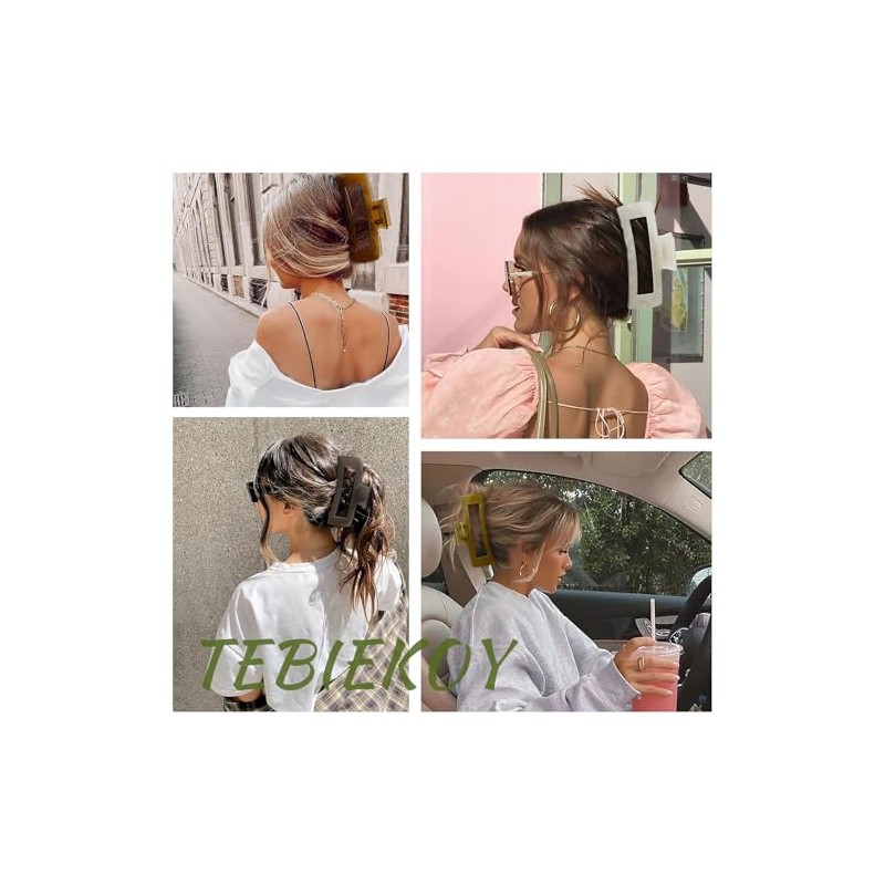TEBIEKOY- Pinzas para el pelo extragrandes para mujer, pinzas rectangulares
