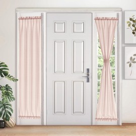 Melodieux Light Pink Semi Sheer French Door Sidelight Curtains 72 Inches Long, Linen Look Front Door Voile Drapes Patio Sliding Glass Door, 25 by 72 Inch, 2 Panels