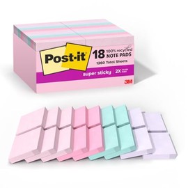 Post-it Notas sper adhesivas de papel 100 reciclado, 18 blocs de notas adhesivas, 1 78 pulgadas x 1 78 pulgadas, coleccin Wanderlust, organizacin de  