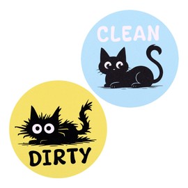 2 Pcs Cat Dishwasher Clean Dirty Flip Magnet Signs, Funny Black Cat Double Sided Reversible Magnetic Clean Dirty Sign Kitchen Decor Decoration Accessories for Dish Washer Fridge Laundry Room