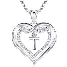 EUDORA Harmony Ball Necklace with Letters for Women, Copper Silver-Plated Heart Letter A-Z Alphabet Pendant Necklace with Name for Women, Gifts for Mother, Daughter, Girlfriend, 20 Inch Chain, Copper,