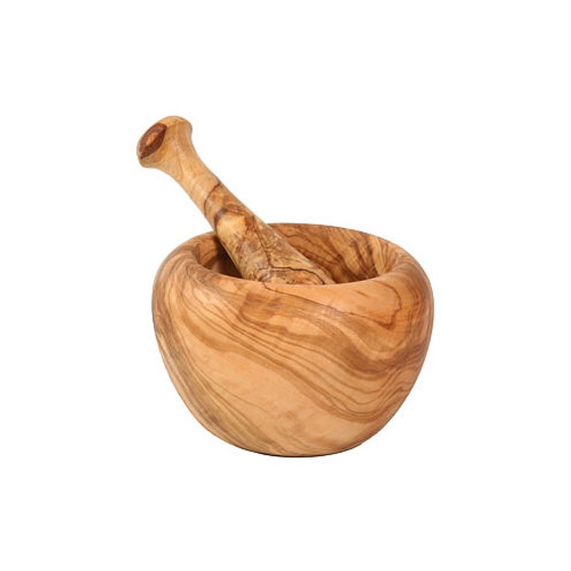VolkskunstShop Mortar Large Olive Wood Diameter 12 cm