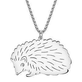 LONYOO Stainless Steel Furry Hedgehog Necklace 18K Gold Chain Pendant Charms Gifts for Women Fashion Jewelry (Silver)