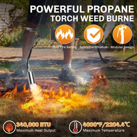 WELLUCK Propane Torch Weed Burner, Weed Torch 340,000 BTU Weeder Torch with CGA 510 11.5FT Hose, Heavy Duty Blow Torch with Self Igniter for Weeding, Barbecue, Asphalt, Snow Melting
