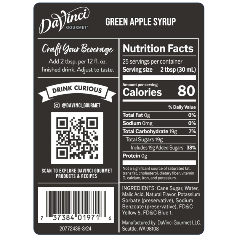 DaVinci Gourmet Green Apple Syrup, 25.4 Fluid Ounces (Pack of