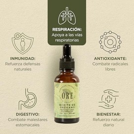 ORE Aceite de Oregano Orgánico 100% Natural | 80% Carvacrol Grado Alimenticio | 30ml