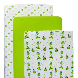 JABMARS Crib Sheets (3 Pack) - Soft Jersey Cotton Fitted Baby Crib Sheets | Cute Bed Sheets & Toddler Bed Mattress | Baby Boy or Girl Crib Bedding Set | Green Caterpillar