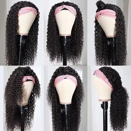 Headband Wig Human Hair Curly Human Hair Wigs for Black Woman 150% Density Glueless Wigs for Black Women Human Hair Kinky Curly Headband Wig Soft and Full 24 inch Glueless Wigs Human Hair
