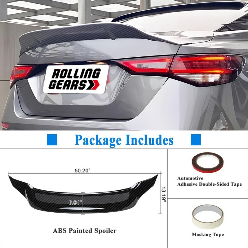 Rolling Gears Carbon Fiber Look Trunk Spoiler Wing Compatible with