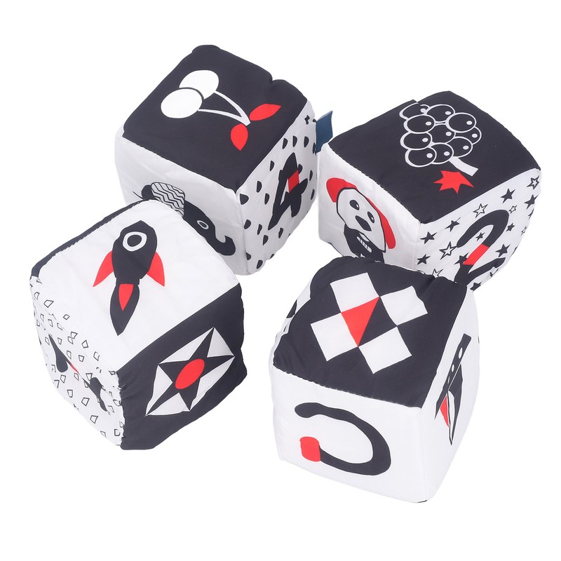 4pcs Baby Cloth Blocks Toy Letters Animals Learning Black White