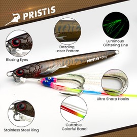 Pristis 1.4 oz Saltwater Fishing Jigs, Speed Pitch Metal Spoon, Fast Long Casting Vertical Jigging Lure, Deep Sea Sinking Lead Blade Bait, Fish Gear with Hooks for Bass Tuna Pike Walleye (Olive Brown)