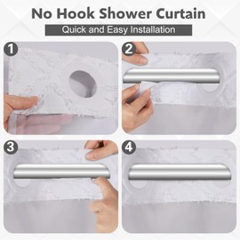 Wyljljy No Hook Shower Curtain Set with Snap in Liner, White Jacquard Tufted Geometric Bath Curtain, Boho Luxury Hotel Bathroom Decor, Waterproof Washable, 71 x 80 Inch