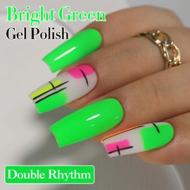Double Rhythm Translucent Gel Polish Sheer Neutral Natural Light Milky Same Color Same Bottle 15ML Jelly UV Nail Polish Nail Art DIY at Home (Neon Glow Green-A1421)