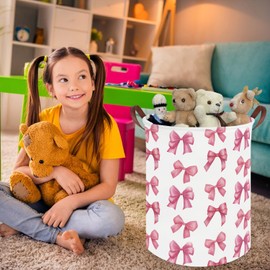FXOCSHE Bow laundry basket for girls,Nursery Hamper,Pink Laundry Hamper,Waterproof collapsible canvas laundry basket for girls,Pink Girls Laundry Basket,Living Room Decor(Bowknot)