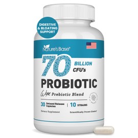 Nature's Base Probiotics 70 Billion CFU - 10 Strains Including Lactobacillus Plantarum & Lactobacillus Acidophilus Probiotic - Prebiotics for Women & Men's Digestive Health - 30 Capsules