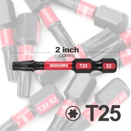 GEINXURN 30 Pieces T25 2 In. Impact Tough Magnetic #25 Torx Head Power Bits, S2 Alloy Steel T25 Screwdriver Bits Set