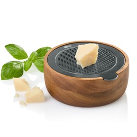AdHoc GG33 CutnServe Fine Grater with Collection Container, Stainless Steel and Acacia Wood