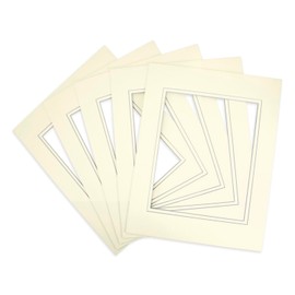 Golden State Art, 11x14 Double Mats for 8x10 - for Photos, Pictures, Frames - Acid-Free, 5 Pack, Ivory Over Ivory