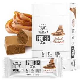 Genius Gourmet Genius Gourmet Protein Bar, Salted Caramel Keto Snack, Low Carb, Low Sugar & Gluten Free, Protein Snacks for Adults, 10G of Whey Protein per Protein Bar, 5 Net Carbs, 20 Count