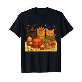 Funny Cat Pilgrim Costume Fall Thanksgiving Men Women Kids T-Shirt