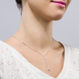 LILLY MARIE Women's Discreet Necklace Genuine 925 Silver Adjustable Length Jewellery Bag Women Gift, Silver, Crystal