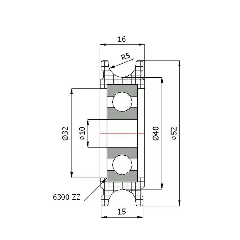 ZAB-S C52/10LL Profile Plastic Roller with Ball Bearing for Rope