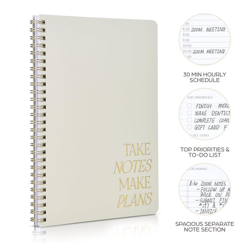 Beautiful Daily Planner And Notebook With Hourly Schedule - Aesthetic