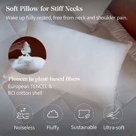 Double Stitch Cooling Bed Pillow, Soft Pillow for Stomach and Back Sleeper, 300 Thread Count Tencel Lyocell Cotton Blend, Airy Feel Down Alternative, Standard, 20" x 26"