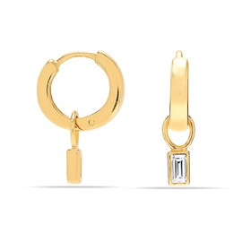 LeCalla 925 Sterling Silver 18K Gold-Plated Huggie Hoop Earrings and Rock Crystal Baguette Ear Charm Set for Women Teen
