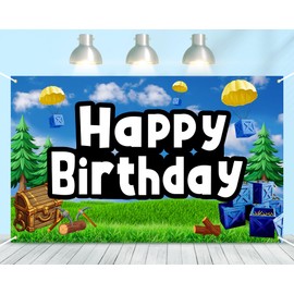 HunnmingRe Happy Birthday Game Party Backdrop Video Game Party Supplies Game Birthday Party Backdrop Banner Photography Background Birthday Party Decorations Photo Props(5.9 x 3.6 ft)
