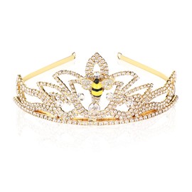 Gold Tiara Crystal Crown Bridal Wedding Queen Bee Tiara Women Headband for Birthday Party