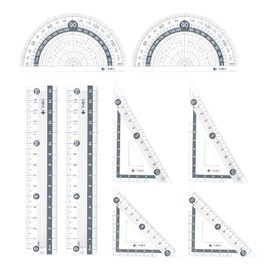 HARFINGTON 8piece Ruler Set 15cm Straight Ruler Protractor Triangle Measuring Tool with Wavy Line for Classrooms Home Office, Grey