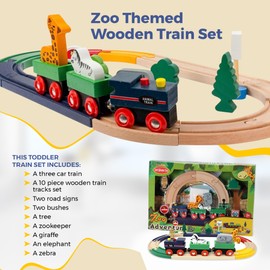 Zoo Adventure Train Set for Toddlers | 22 Pieces Wooden Train Track Set for Kids 3 to 8 Years Old | Fun & Creative Toy Train with Animals by OWT